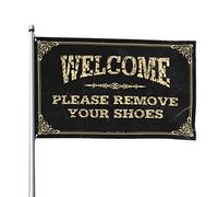 Poster con bandierine con scritta "Welcome Please Remove Your Shoes" (lingua italiana non garantita), divertente decorazione per patio e camper (120 x 180 cm)
