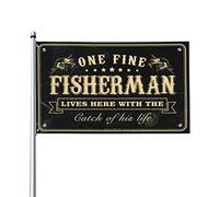 Poster con bandierine "One Fine Fisherman Lives Here With The Catch of His Life", divertente decorazione per patio e camper (152 x 244 cm)