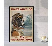 Poster con cane pilota con boxer, That'S What I Do I Fly And I Know Things Poster per gli amanti dei cani Poster regalo per piloti Home Decor da parete Carino cartello in metallo 20,3 x 30,5 cm