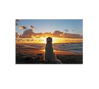 Poster con cane sulla spiaggia al tramonto, arte vintage, decorazione artistica da parete, decorazione estetica, soggiorno, camera dei bambini, dormitorio, bar, bagno, adatto per camera da letto