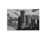 Poster con castello medievale in pietra, torri della fortezza e architettura storica, pittura artistica su tela, 60 x 90 cm