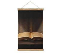 Poster con cornice in lino con scritta "Book Under The Light", arte moderna da parete, in legno, stampa artistica da parete, decorazione da parete per bagno, ufficio, camera da letto, 33 x 50 cm