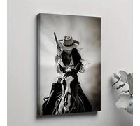 Poster con cowgirl occidentale a cavallo, stampa su tela, dipinto artistico della frontiera del selvaggio West, per la decorazione murale del corridoio del soggiorno (50x70 cm/cornice interna)