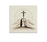 Poster con crocifisso religioso cristiano, semplice disegno a linea, arte moderna da parete, decorazione estetica su tela, 60 x 60 cm, senza cornice