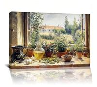 Poster con decorazioni rustiche in stile fattoria | Dipinti da cucina vintage | Natura morta con erbe aromatiche, aglio e olio d'oliva | Arte murale per cucina in stile cottage 50x70 cm senza cornice