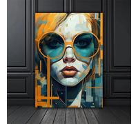 Poster con donna alla moda con occhiali, murales su tela per soggiorno, opera d'arte moderna per casa, telaio 60x80 cm