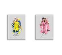 Poster con foto autografata da Cristiano Ronaldo Al Nassr, formato A4/A3, con cornice, memorabilia per tifosi di calcio, idea regalo per tifosi del Portogallo (Ronaldo Messi (grigio A4 senza cornice)