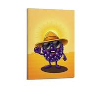 Poster con frutta, motivo Anthro, mora, cappello di paglia con sfumature nere, poster artistico da parete su tela, per soggiorno, camera da letto, 40 x 60 cm, con cornice