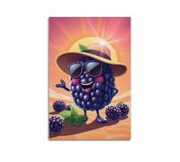 Poster con frutta, motivo: Anthro, mora, cappello di paglia, sfumature nere, bacche, poster artistico da parete su tela, per soggiorno, camera da letto, 60 x 90 cm, senza cornice