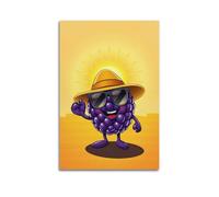 Poster con frutta, motivo: Anthro, mora e cappello di paglia con sfumature nere, poster artistico da parete su tela, per soggiorno, camera da letto, 50 x 75 cm, senza cornice