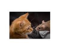 Poster con gattino che guarda il topo intensamente, arte vintage, tela da parete, decorazione estetica, soggiorno, camera dei bambini, dormitorio, bar, bagno, adatto per camera da letto, palestra