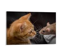 Poster con gattino che guarda il topo intensamente, arte vintage, tela da parete, decorazione estetica, soggiorno, camera dei bambini, dormitorio, bar, bagno, adatto per camera da letto, palestra
