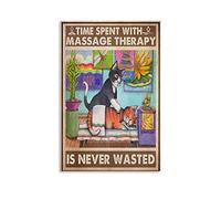 Poster con gatto massaggiante terapia di massaggio, targa per stanza club, bagno, decorazione da parete, decorazione per la casa, decorazione da parete, poster in metallo, 20 x 30 cm