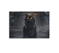 Poster con gatto nero, occhi di fuoco, stampa artistica da parete, stile retrò, decorazione per la stanza dell'ufficio, 30 x 45 cm, senza cornice