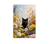 Poster con gatto tra i fiori, stampa artistica vintage, stampa artistica da parete, decorazione estetica per soggiorno, camera dei bambini, dormitorio, caffetteria, bagno, adatto per camera da letto