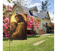 Poster con Gesù che prega con il leone, stile B, bandiera da giardino bifacciale, decorazione per esterni da 28x40 pollici