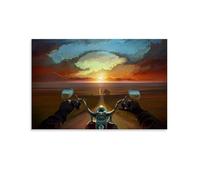 Poster con immagine di moto verso il tramonto, poster con pittura a olio vintage, arte da parete, decorazione estetica, soggiorno, camera dei bambini, dormitorio, bar, bagno, adatto per camera da