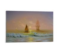 Poster con navi sul mare all'alba, arte vintage, decorazione artistica da parete, decorazione estetica, soggiorno, camera dei bambini, dormitorio, bar, bagno, adatto per camera da letto, palestra, 50