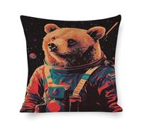 Poster con orso astronauta_ stampa retrò orso _ ritratto orso marrone _ Poster spaziale retrò animale _ Poster divertente con animali_ Andy Warhol_ Poster vintage-1_3 federa in lino, stile tessile per