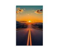 Poster con paesaggio autostradale al tramonto, arte vintage, decorazione artistica da parete, decorazione estetica, soggiorno, camera dei bambini, dormitorio, bar, bagno, adatto per camera da letto