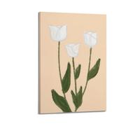 Poster con piante tulipani, morbido pastello pastello con tre fiori, dipinto decorativo su tela, poster da parete e decorazione moderna per camera da letto (60 x 90 cm)