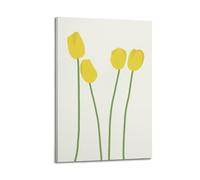 Poster con piante, tulipani, semplice blocco di colore, quattro fiori, pittura decorativa, poster da parete su tela e decorazione moderna per la camera da letto, 20 x 30 cm