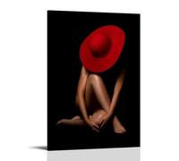 Poster con pittura a olio con corpo umano che indossa cappello rosso, arte vintage, tela da parete, decorazione estetica, soggiorno, camera dei bambini, dormitorio, caffetteria, bagno, adatto per