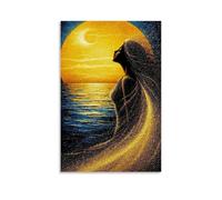 Poster con pittura a olio con ragazza al tramonto sul mare, arte vintage, tela da parete, decorazione estetica, soggiorno, camera dei bambini, dormitorio, caffetteria, bagno, adatto per camera da