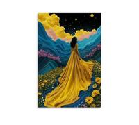Poster con pittura a olio con ragazza nel mare dei fiori, arte vintage, tela da parete, decorazione estetica, soggiorno, camera dei bambini, dormitorio, bar, bagno, adatto per camera da letto