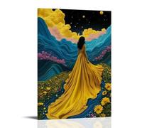 Poster con pittura a olio con ragazza nel mare dei fiori, arte vintage, tela da parete, decorazione estetica, soggiorno, camera dei bambini, dormitorio, bar, bagno, adatto per camera da letto