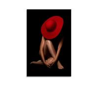 Poster con pittura a olio di corpo umano che indossa cappello rosso, poster vintage, tela da parete, decorazione estetica, soggiorno, camera dei bambini, dormitorio, bar, bagno, adatto per camera da