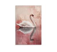 Poster con pittura ad olio con animale che riflette il cigno etereo da parete, decorazione moderna, poster artistico da appendere, 30 x 45 cm