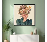 Poster con ritratto di donna farfalla, elegante dipinto floreale su tela - Stampe d'arte vintage sulla natura - Decorazione da parete moderna in stile boho per la casa (50x50 cm/cornice interna)