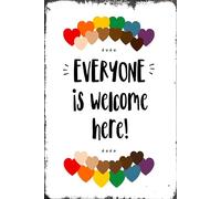 Poster con scritta "Everyone is Welcome Here Diversity", poster di gentilezza per aula diversità per aula All Are Welcome Here, cartello in metallo da 15,2 x 20,3 cm
