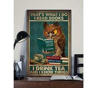 Poster con scritta "I Read Books and Drink Tea Owl Love", decorazione da parete in metallo, 20,3 x 30,5 cm