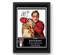 Poster con stampa autografata di Elton John con cornice nera (25,4 x 30,5 cm), opera d'arte per la casa e l'ufficio, decorazione regalo