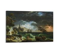 Poster con stampa di Claude Joseph Vernet "Un naufragio nei mari in tempesta" su tela, decorazione artistica da parete moderna per la casa, 60 x 90 cm
