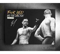 Poster con stampa fotografica di Nate Diaz, pre-firmato, citazione F**k you and your game plan, misura grande, 45 x 30 cm