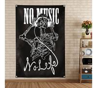 Poster con stampa su tela con scritta "No Music No Rock", per fan del rock, bandiera vintage hard & punk metal da appendere alla parete, per club, bar, pub, caffetteria, decorazione da parete per casa