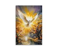 Poster con uccelli e fauna selvatica, colomba volante, piume radianti, tramonto, fiume, natura, armonia, decorativo, su tela, per camera da letto per la famiglia, opera d'arte, 40 x 60 cm