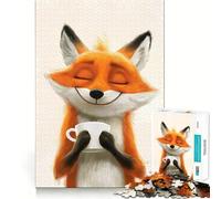Poster con volpe sorridente e caffè - Puzzle da 1000 pezzi per adulti e ragazzi - Migliora la memoria, leggero, rilassante, con tagli nitidi, un regalo adorabile 38x52cm
