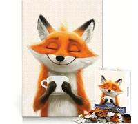Poster con volpe sorridente e caffè - Puzzle da 1000 pezzi per adulti - Gioco di logica - Divertimento silenzioso - Taglio preciso - Regalo speciale 38x26cm
