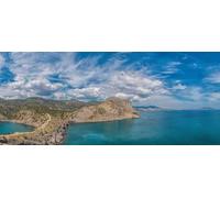 Poster da 90 x 40 cm: bellissimo paesaggio marino, panorama dal Capo Kapchik al sentiero della Galitsina e la baia blu del Mar Nero.