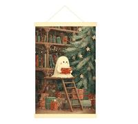 Poster da appendere alla parete con fantasma, decorazione artistica da parete, motivo natalizio, ideale per libreria, albero di Natale, verde, da appendere alla parete, per cucina, bagno, cubicolo