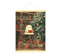 Poster da appendere alla parete, su tela, fantasioso, festivo, libreria, albero di Natale, verde, poster da appendere con cornice, decorazione per casa, camera da letto, soggiorno, 30,5 x 40,6 cm