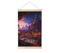 Poster da appendere con albero in legno, stampe artistiche da parete Fantasy Town Pittura da appendere a scorrimento da parete, decorazione moderna per la casa, pronta da appendere, 40,6 x 61 cm