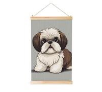 Poster da appendere con albero in legno, stampe su tela, arte da parete con Shih Tzu, pittura con cane Shih Tzu, decorazione da parete moderna per la casa, pronta da appendere, 40,6 x 61 cm