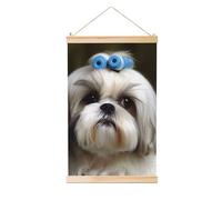 Poster da appendere con albero in legno, stampe su tela, arte da parete con Shih Tzu, pittura con cane Shih Tzu, decorazione da parete moderna per la casa, pronta da appendere, 30,5 x 45,7 cm