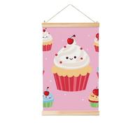 Poster da appendere con albero in legno, stampe su tela, decorazione da parete con cupcake carino dipinto da appendere a scorrimento, decorazione artistica moderna per la casa, pronto da appendere