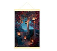 Poster da appendere su tela a forma di lanterna, decorazione da parete autunnale con foglie d'acero accoglienti sedie autunnali arancioni stampe artistiche per soggiorno, dormitorio universitario